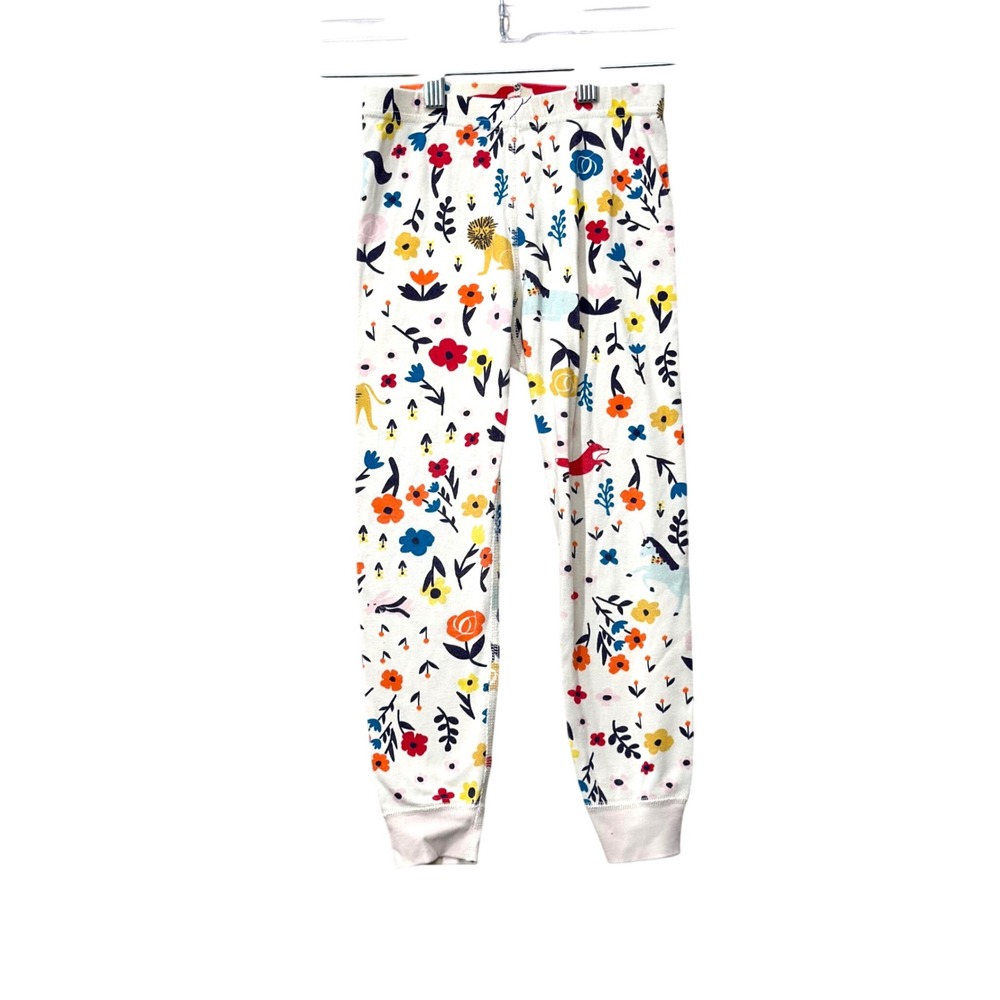 Hanna Andersson Pajama Pants Girls Size 5 White Floral Animal Organic Cotton